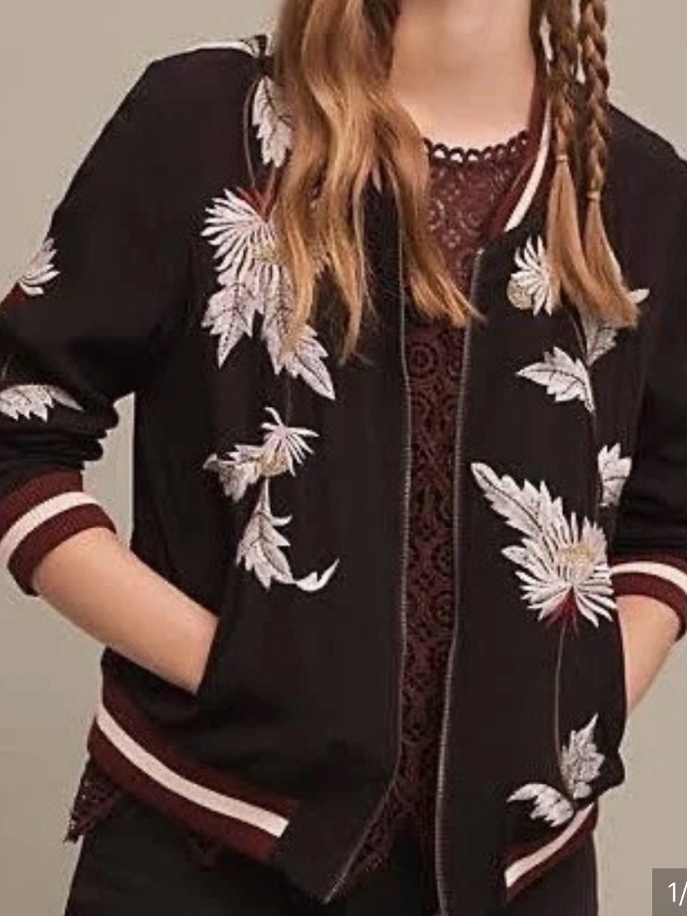 ELEVENSIES for Anthropologie EMBROIDERED bomber LIGHTWEIGHT fall jacket SMALL